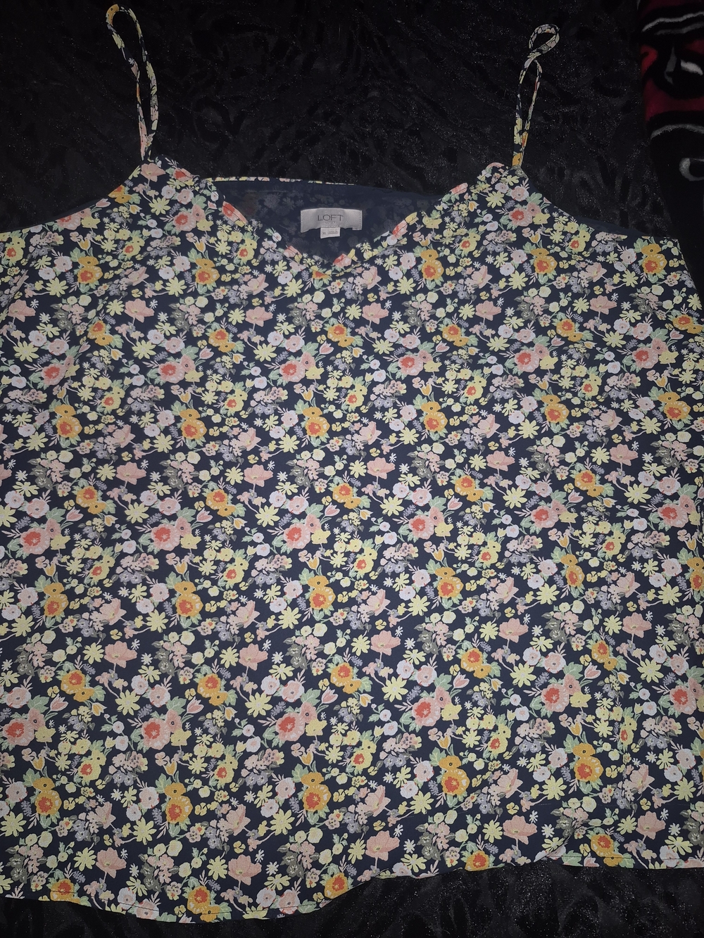 LOFT Navy Floral Spaghetti-Strap Cami with Pink and Yellow Blooms